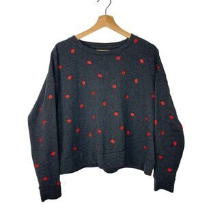 Earl Jeans Gray Cropped Sweatshirt Red Kisses Large